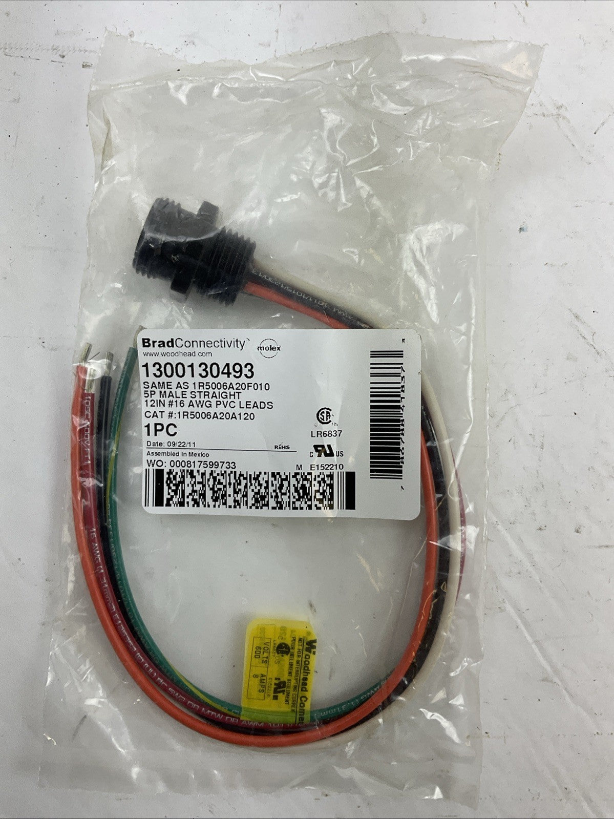 BRAD CONNECTIVITY 1300130493 5P MALE STRAIGHT CONNETOR 1R5006A20F010