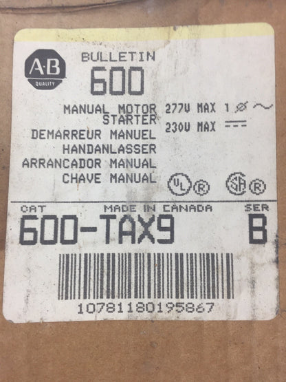 ALLEN BRADLEY 600-TAX9 MANUAL MOTOR STARTER SERIES B