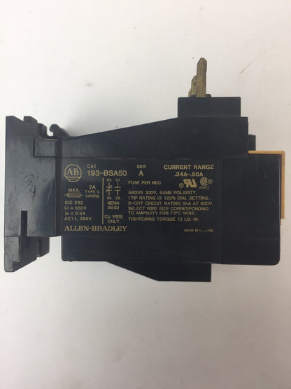 ALLEN BRADLEY 193-BSA50 OVERLOAD RELAY SER A 0.34-0.50A