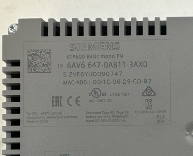 SIEMENS 6AV6 647-0AB11-3AX0 SIMATIC KTP600 BASIC MONO PN HMI TOUCH PANEL