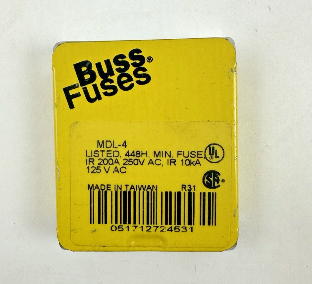 COOPER BUSSMANN MDL-4 GLASS TIME DELAY FUSE 4A 250VAC 125VAC 5 PACK LOT OF 4