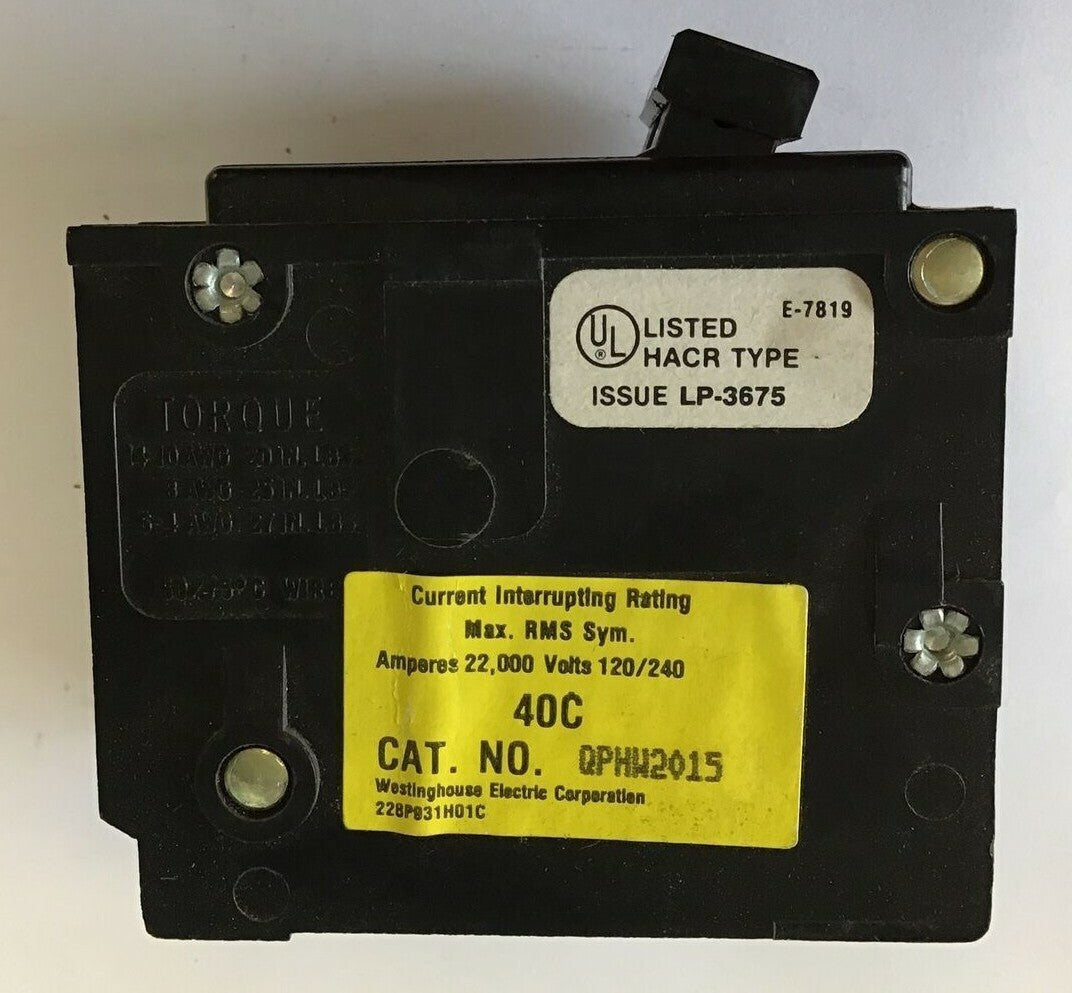 WESTINGHOUSE QPHW2015 CIRCUIT BREAKER 120/240VAC 2POLE  QUICKLAG