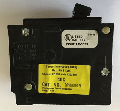 WESTINGHOUSE QPHW2015 CIRCUIT BREAKER 120/240VAC 2POLE  QUICKLAG