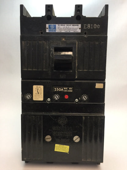 GE TB43F TRI-BREAK CIRCUIT BREAKER 600VAC 250A TRIP A6KA CURRENT LIMITING FUSES