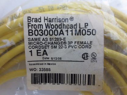 BRAD HARRISON / WOODHEAD B03000A11M050 / 81289-E MICRO-CHANGE 3P FEMALE CORDSET