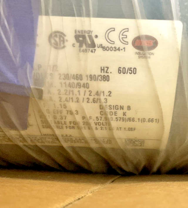 LEESON E110027.00 ECOSAVER MOTOR 1/2HP 1140/940RPM 230/190/460/380V 3PH FRM:56