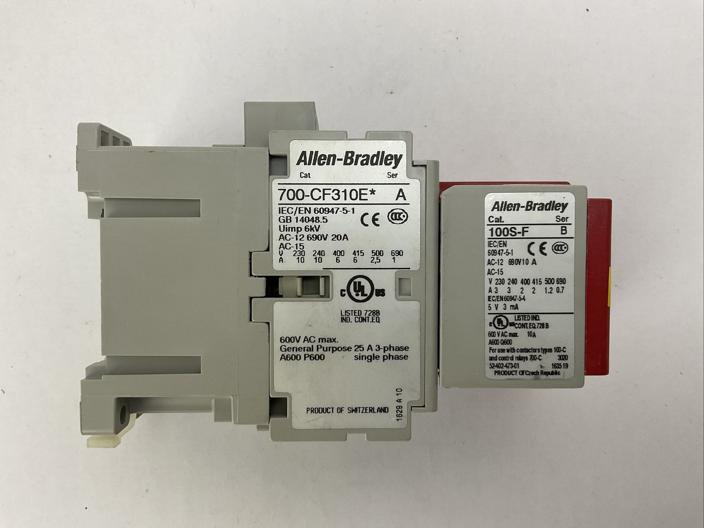 ALLEN BRADLEY 700S-CF620EJBC CONTACTOR 600VAC COIL 24VDC (700-CF310E* + 100S-F)
