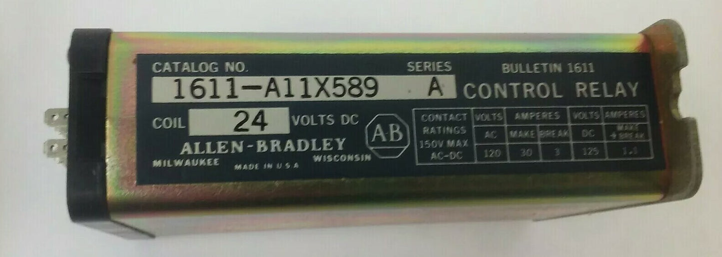 ALLEN BRADLEY, 1611-A11X589 SER. A CONTROL RELAY, 24VDC, 120VAC, 30A MAKE, 3A