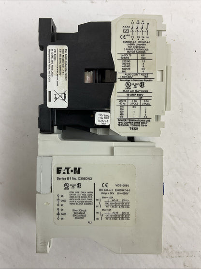 EATON STARTER AE16BNS0 600VAC 10A 3PH 7.5HP 3POLE COIL 120V C306DN3 NO HEATERS