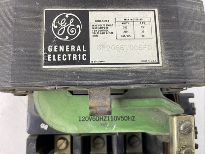 GE CR208E100EFD SIZE 3 STARTER 600VAC 90A 3PH 50HP COIL 120V 123F487B HEATERS