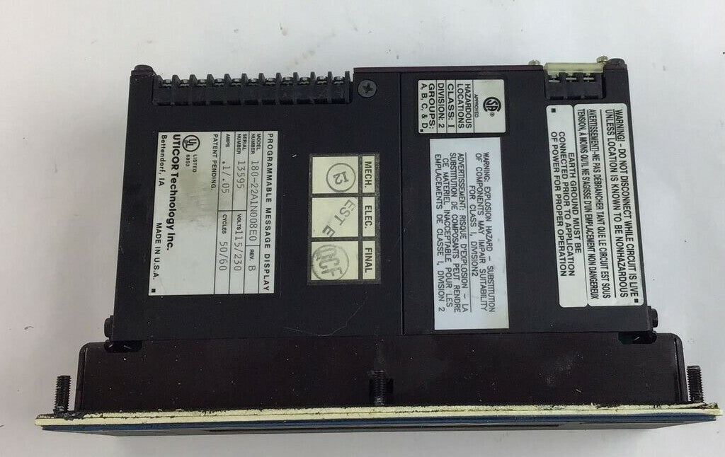 UTICOR PROGRAMMABLE MESSAGE DISPLAY 180-22A1N008E0 REV B 115/230V .1/.05AMP