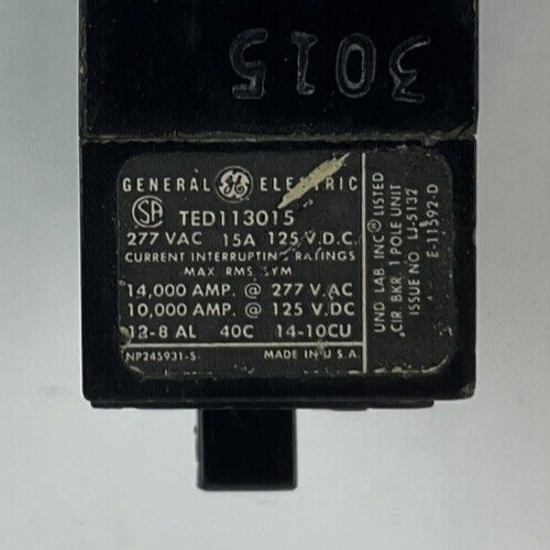 GENERAL ELECTRIC TED113015 CIRCUIT BREAKER 15A 1POLE 277VAC 125VDC ***LOTOF5***