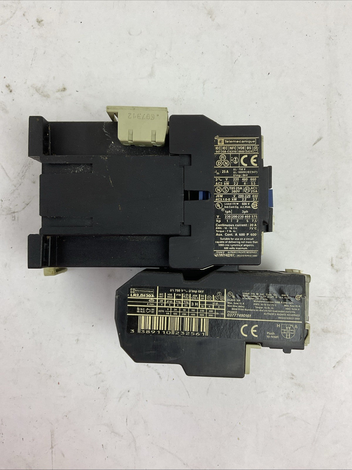 TELEMECANIQUE STARTER LP1D0910 CONTACTOR 24VDC COIL LR2D1307 RELAY 1.6-2.5A