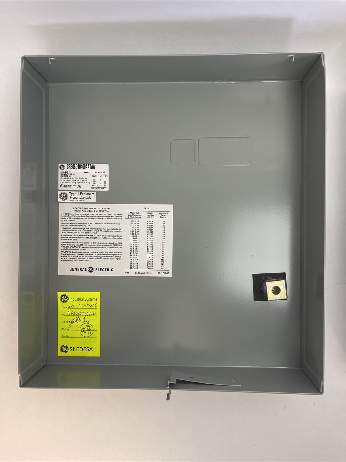 GE CR306B10400AATLT MAGNETIC STARTER SIZE 0 600VAC 45AMP NO HEATERS