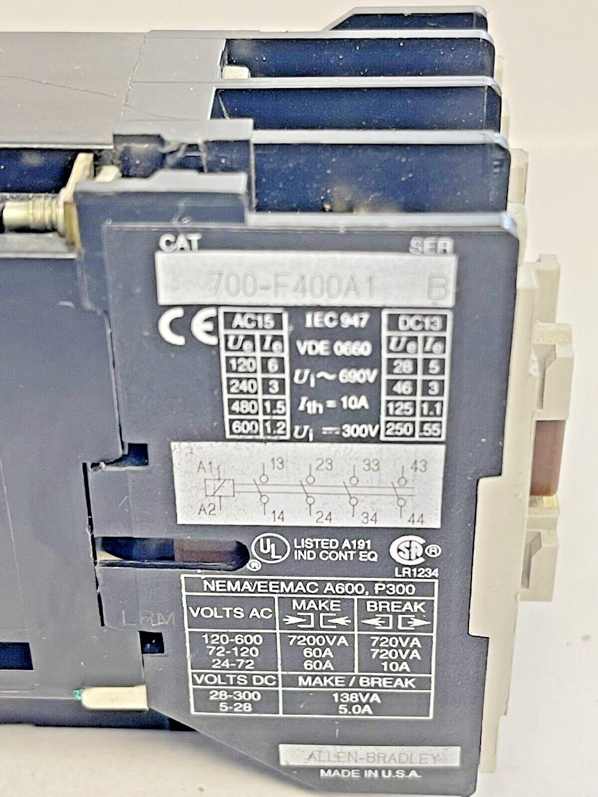 ALLEN BRADLEY - 700-F400A1 SER. B - CONTROL RELAY 120V / 60HZ COIL