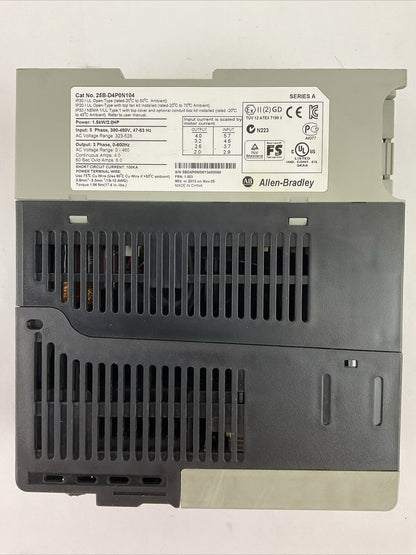 ALLEN BRADLEY 25B-D4P0N104 AC DRIVE FRN 1.003 SER A OUTPUT 0-460VAC