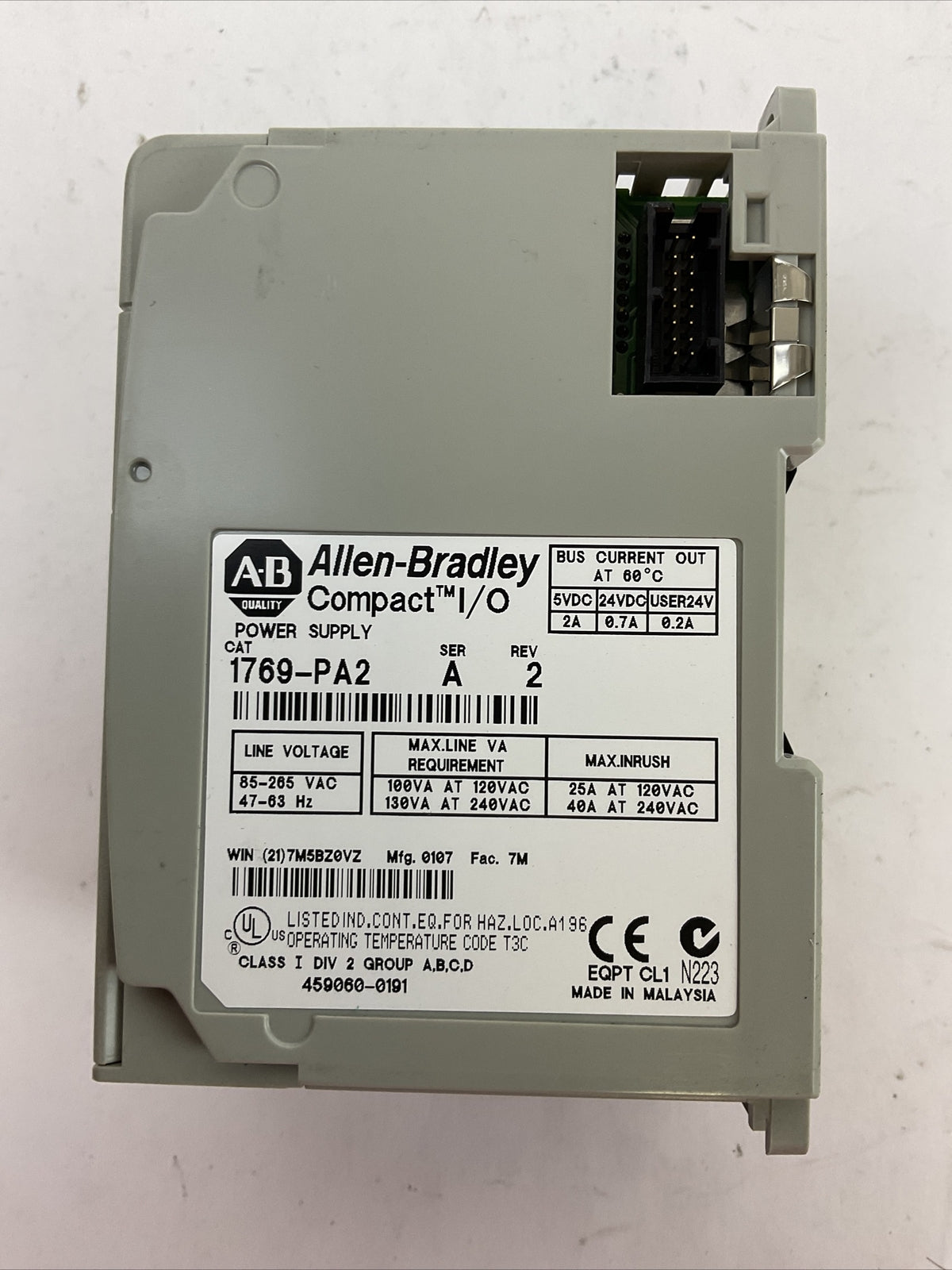 ALLEN BRADLEY 1769-PA2 SER A REV 2 COMPACT I/O POWER SUPPLY