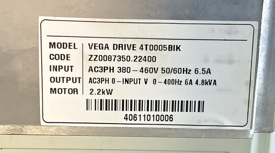 KIMATEK 4T0005BIK VEGA DRIVE 380-460V 50/60HZ 6.5A 2.2KW