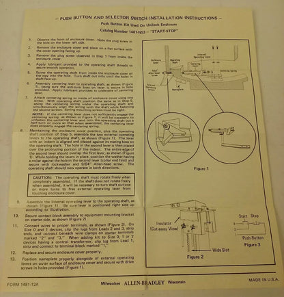 ALLEN BRADLEY 1481-N53 SERIES A PUSH BUTTON KIT, NEMA 7-9 ENCLOSURE, START-STOP