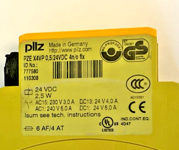 PILZ PZE X4VP 0,5/24VDC 4N/O FLX SAFETY RELAY 24VDC 2.5W