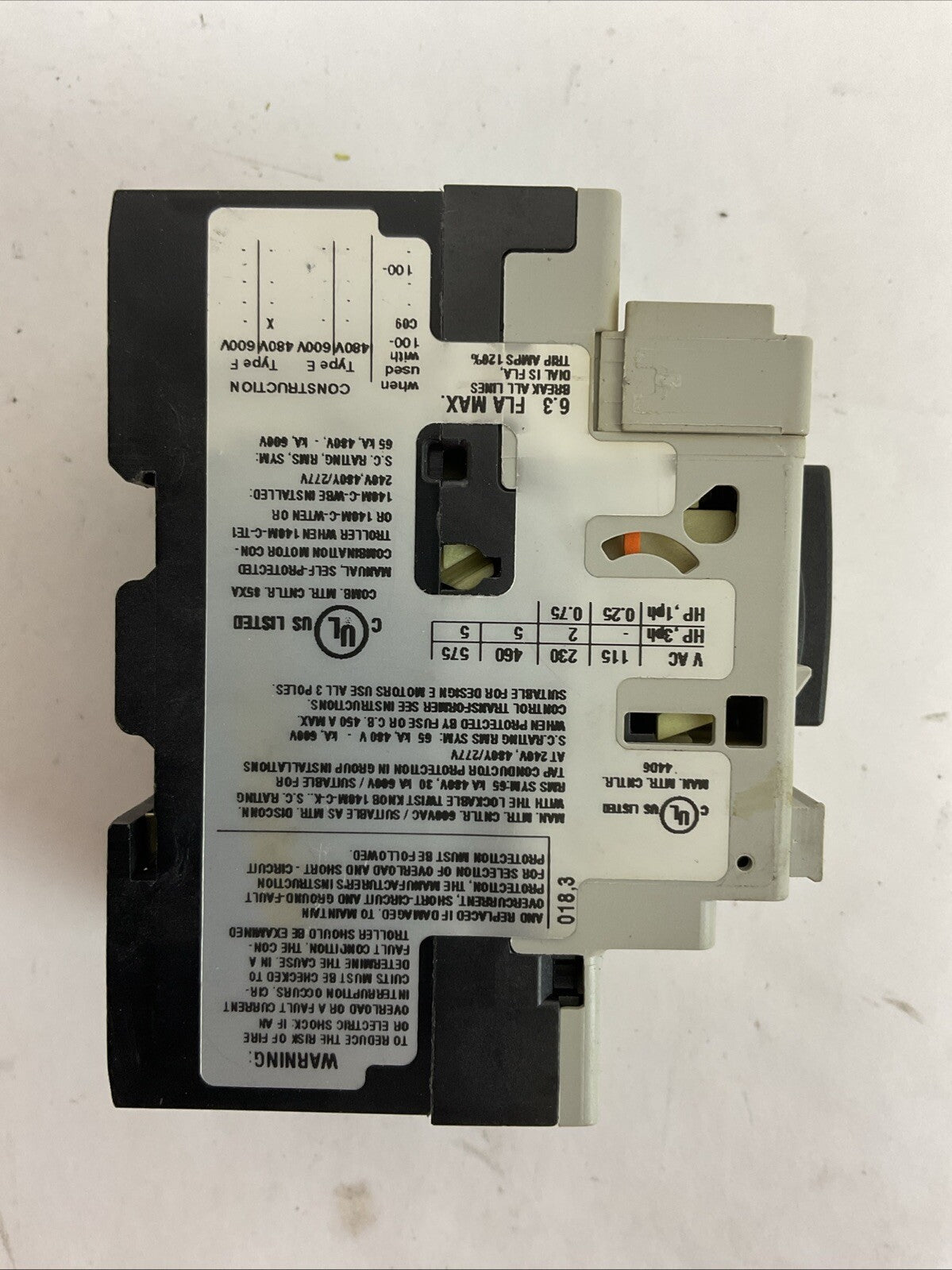 ALLEN BRADLEY 140M-C2E-B63 SER C MOTOR CIRCUIT BREAKER 4.0-6.3A 140M-C-AFA11