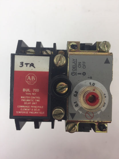 ALLEN BRADLEY 700-PKT400A1 AC RELAY WITH PNEUMATIC TIME DELAY UNIT COIL 115-120V