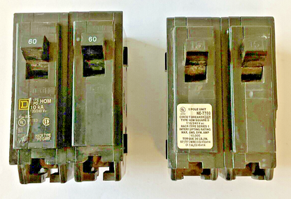 SQUARE D HOM215 & HOM260 CIRCUIT BREAKER 10KA 20A,60A 15A HAS CHIP***LOTOF2***