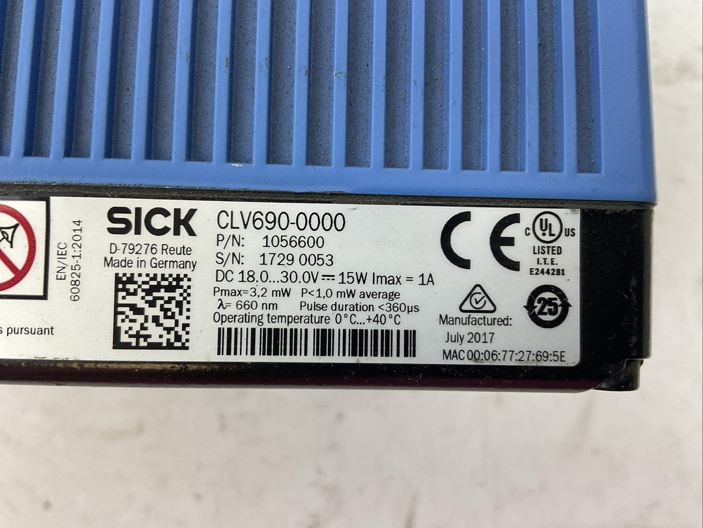 SICK CLV690-0000 1056600 18...30VDC 15W MOUNT BARCODE SCANNER