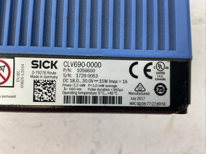 SICK CLV690-0000 1056600 18...30VDC 15W MOUNT BARCODE SCANNER