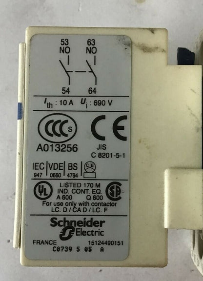 TELEMECANIQUE CAD50 W/LADN20 LA1 & LAD4TBDL DN20 CONTACTOR 10A 690V