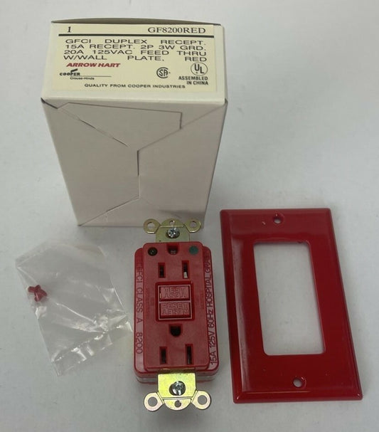 ARROW HART GF8200RED GFCI DUPLEX RECEPTACLE 15A 125V HOSPITAL GRADE
