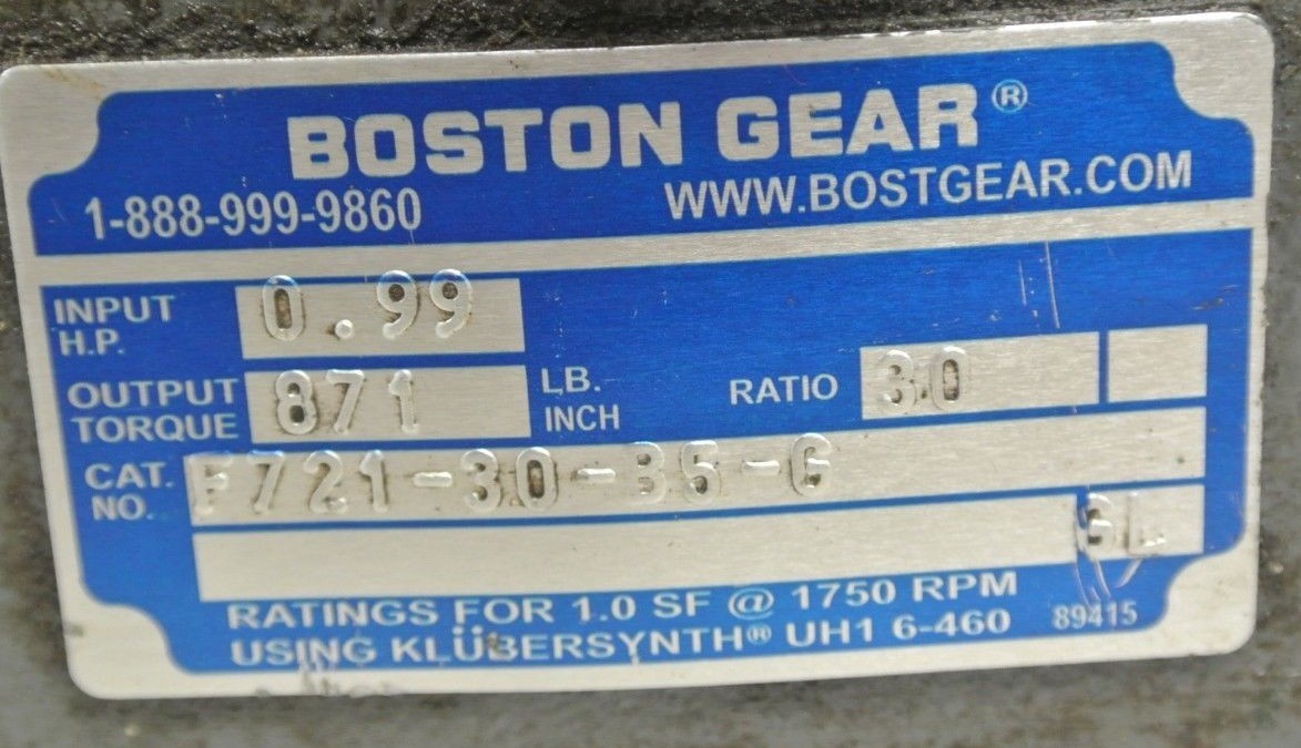BOSTON GEAR F721-30-B5-G RIGHT-ANGLE WORM GEARBOX / 30:1 / 2.06 CENTER DIST