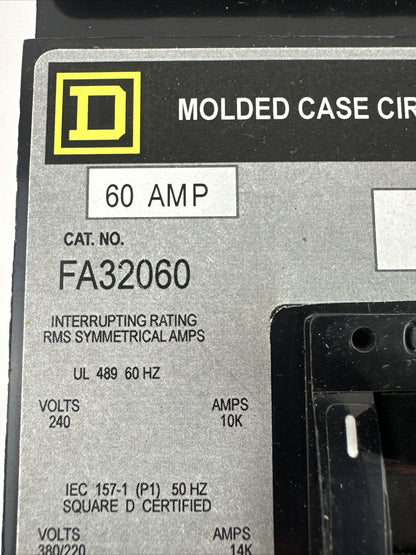 SQUARE D FA32060 MOLDED CASE CIRCUIT BREAKER 240V 60AMP 3POLE