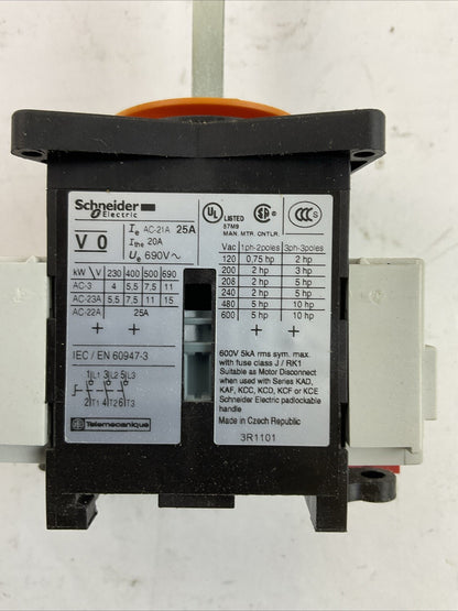 SCHNEIDER ELECTRIC 3R1101 V0 DISCONNECT SWITCH 600VAC 25A 3PH 10HP 3POLE