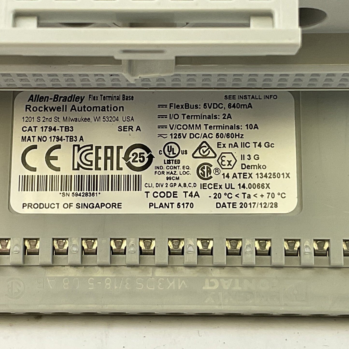 ALLEN BRADLEY 1794-TB3 SER A FLEX TERMINAL BASE