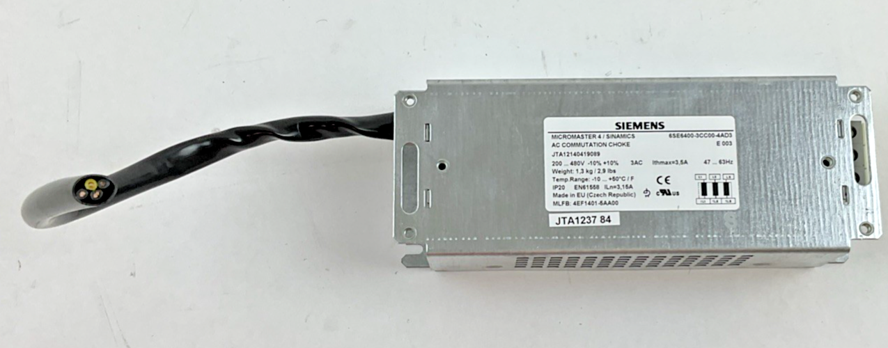 SIEMENS 6SE6400-3CC00-4AD3 AC COMMUNICATION CHOKE 480V 63HZ