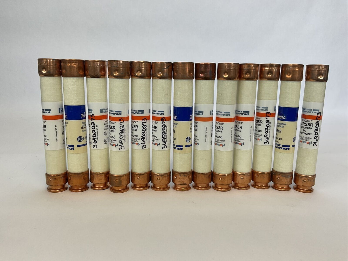 FERRAZ SHAWMUT TRS8R 8A 600V TRI-ONIC FUSE DUAL ELEMENT TIME DELAY (LOT OF 13)
