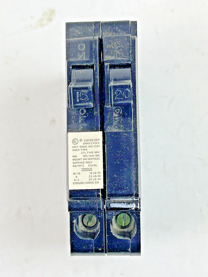 CROUSE-HINDS *BOX OF 10*-MP1520-2-1 POLE,15-20 A,240 VAC CIRCUIT BREAKER -MURRAY