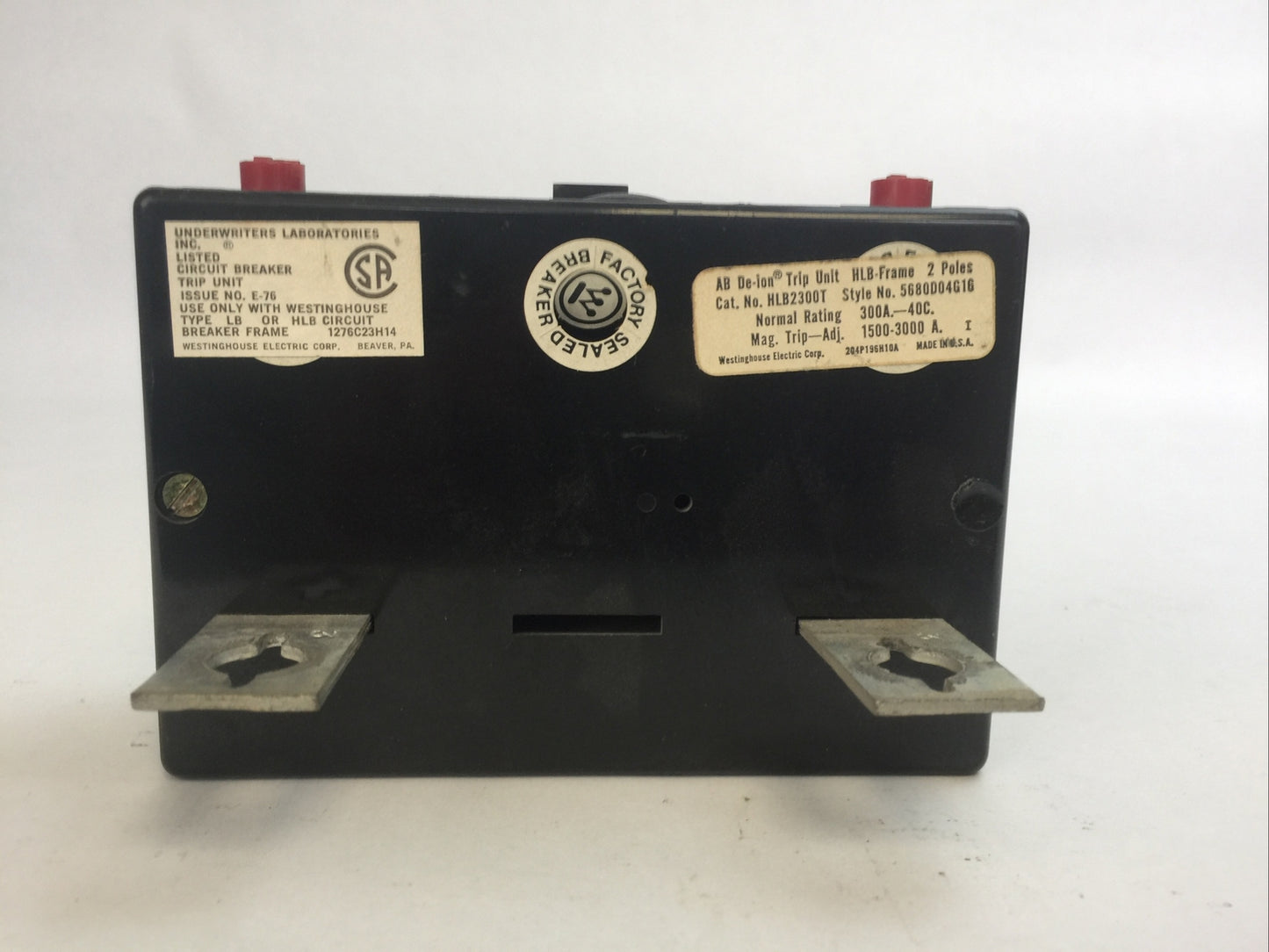 WESTINGHOUSE HLB2300T AB TRIP UNIT 300AMP 2POLE INST TRIP 1500-3000A 5680D04G16