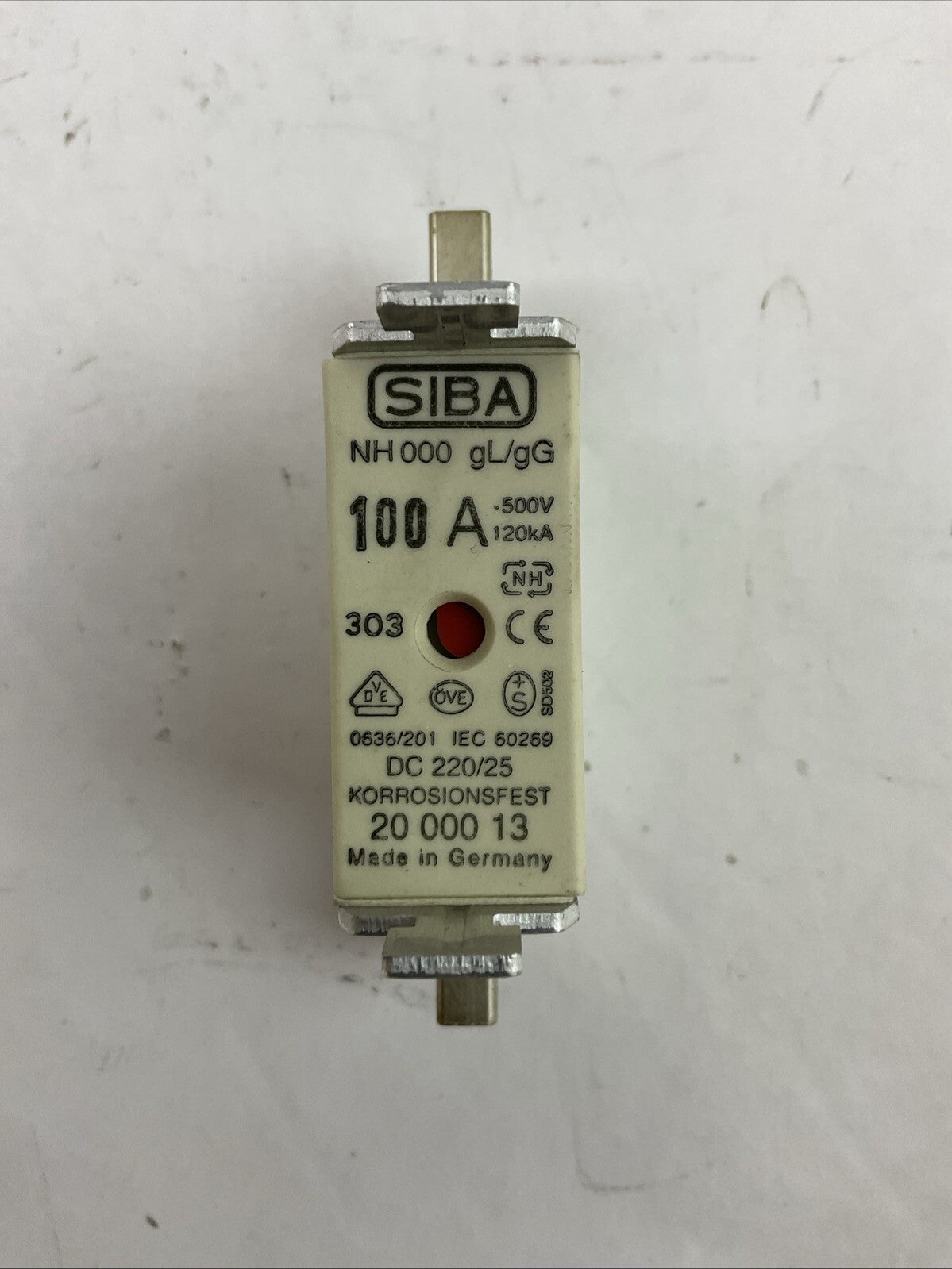 SIBA NH 000 gL/gG 100A 500VAC 120kA DC 220/25 FUSE