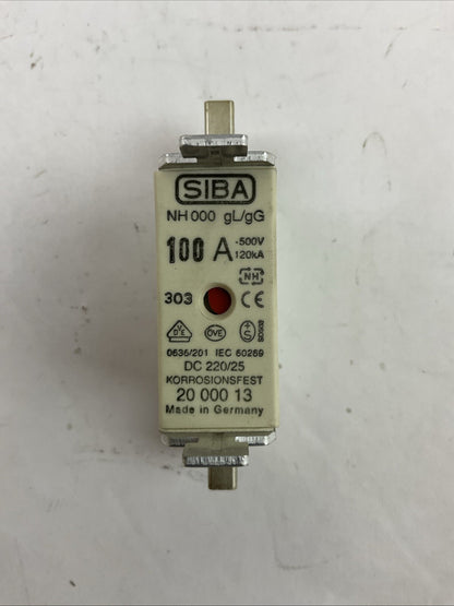 SIBA NH 000 gL/gG 100A 500VAC 120kA DC 220/25 FUSE