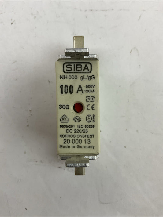 SIBA NH 000 gL/gG 100A 500VAC 120kA DC 220/25 FUSE
