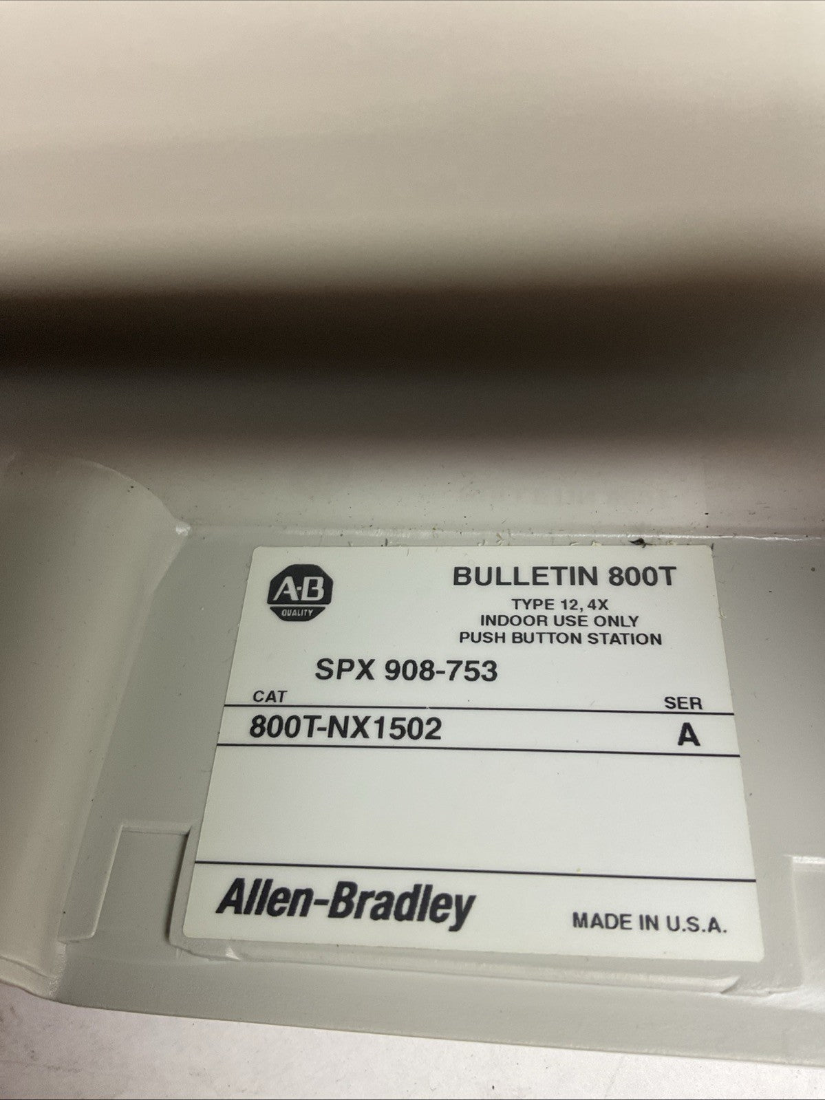 ALLEN BRADLEY 800T-NX1502 SPX 908-753 START PUSH BUTTON CONTROL BOX LEVELER