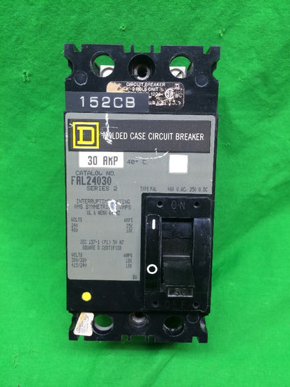 SQUARE D FAL24030 SERIES 2, 2 POLE, 30AMP, 480V CIRCUIT BREAKER, FAL-24030, USED
