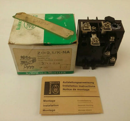 KLOCKNER MOELLER Z0-2,1/K-NA OVERLOAD RELAY 600V 6A 3PH 2WIRE Z021KNA