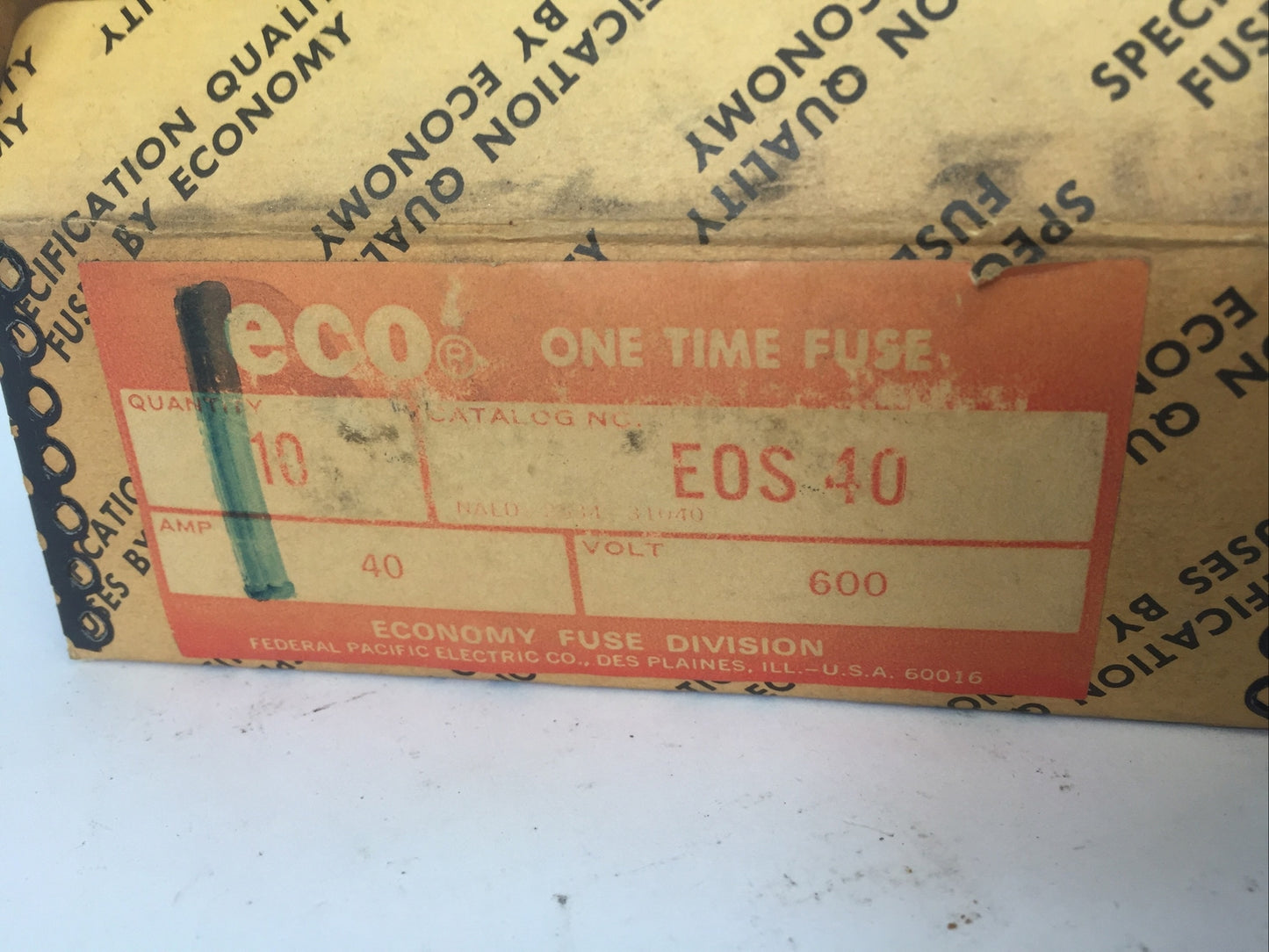 ECONOMY EOS40 ONE TIME FUSE 40AMP 600VAC (BOX OF 10)