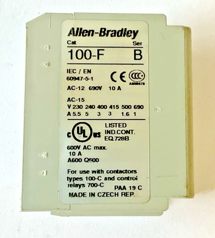 ALLEN BRADLEY 100-F AUX CONTACT BLOCK SER.B  10A 600V ***LOTOF4***