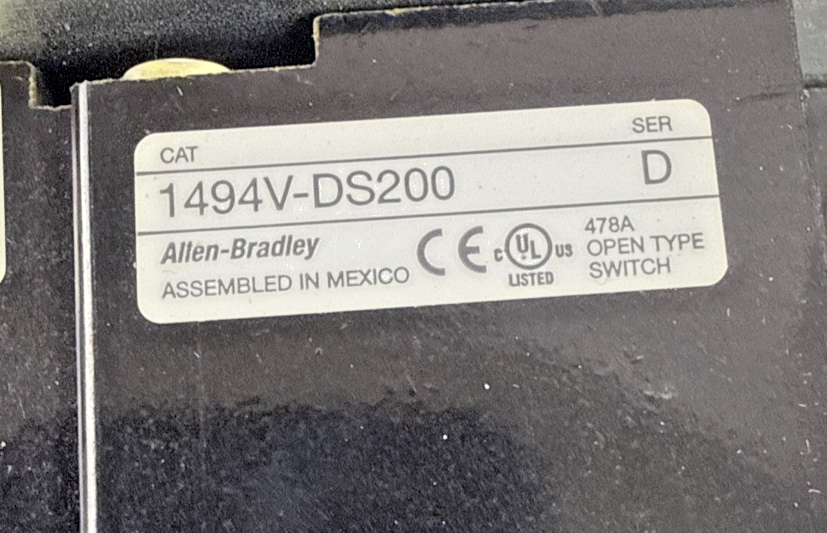ALLEN BRADLEY 1494V-DS200 SER.D DISCONN SWITCH W/ 1494V-FS200 SER.D W/LPJ175SP1