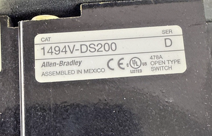 ALLEN BRADLEY 1494V-DS200 SER.D DISCONN SWITCH W/ 1494V-FS200 SER.D W/LPJ175SP1