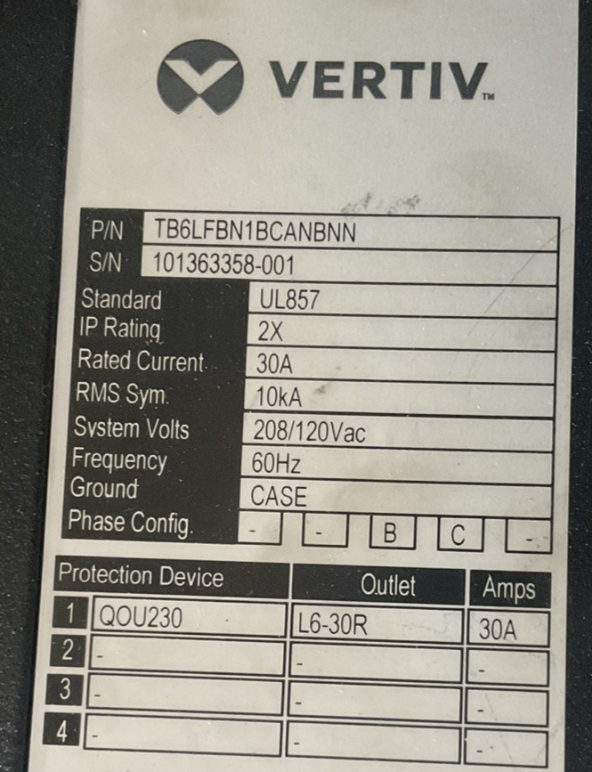 VERTIV POWERBAR iMPB BUSWAY 10' 8X30A , 2X20A BUS PLUGS UL857 208/120V EI GROUP